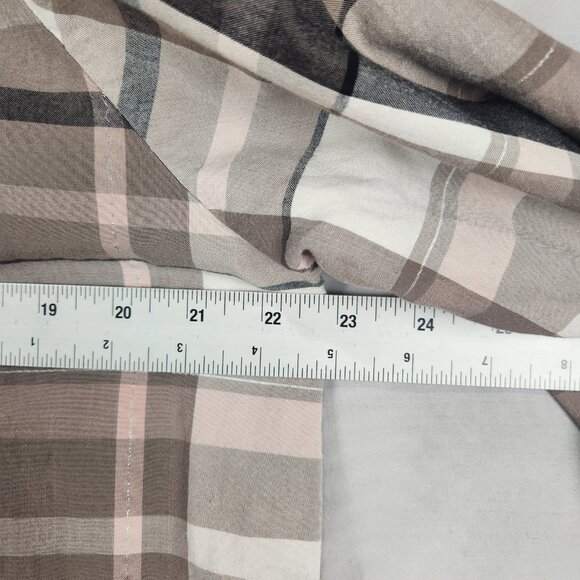 Shyanne Western Button Up Shirt Women's L Brown Pink Plaid Ruffle Feminine - Picture 4 of 8